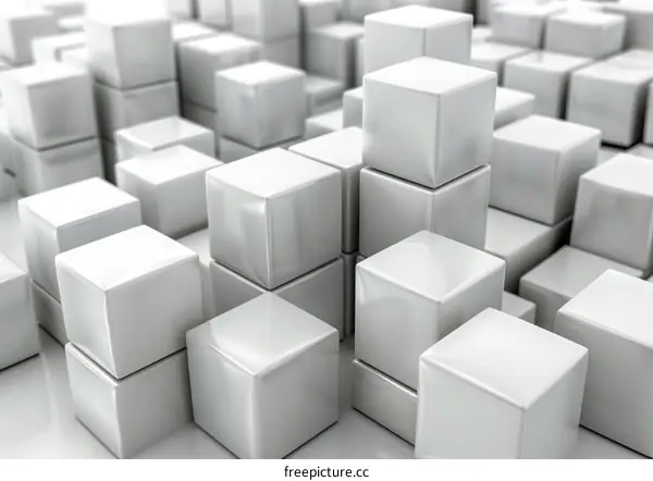 White 3D cubes of different heights on a white surface