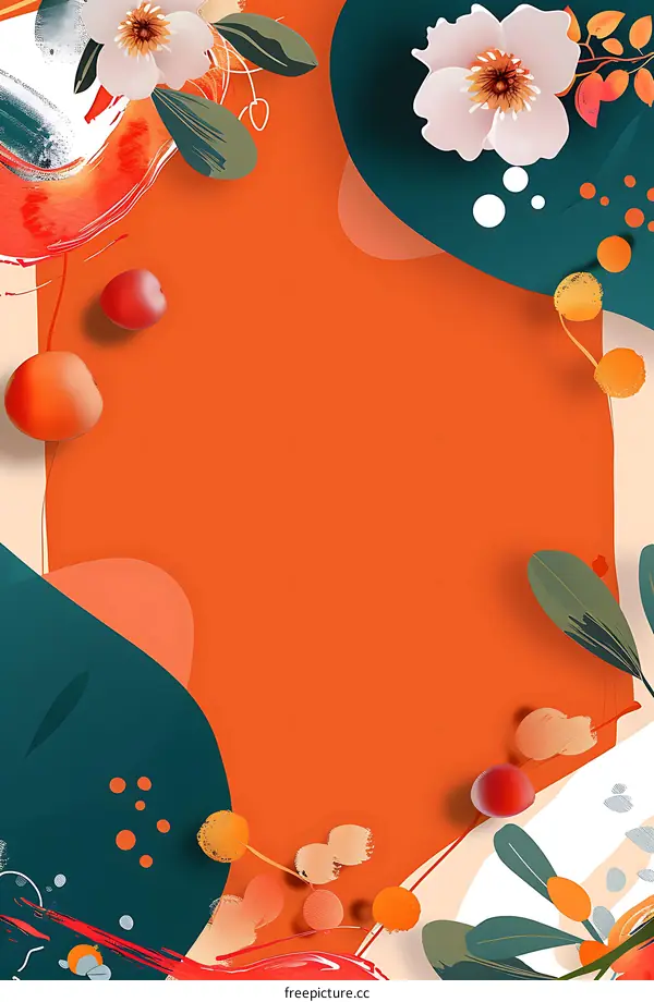 Abstract Floral Background with Orange and Green Colors