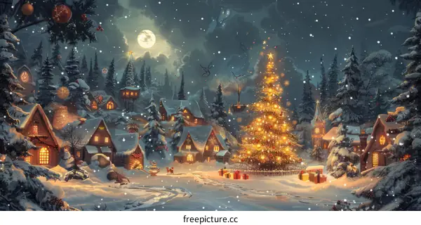 Christmas Village in the Moonlight