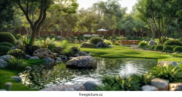 Digital Illustration of a Peaceful Japanese Garden