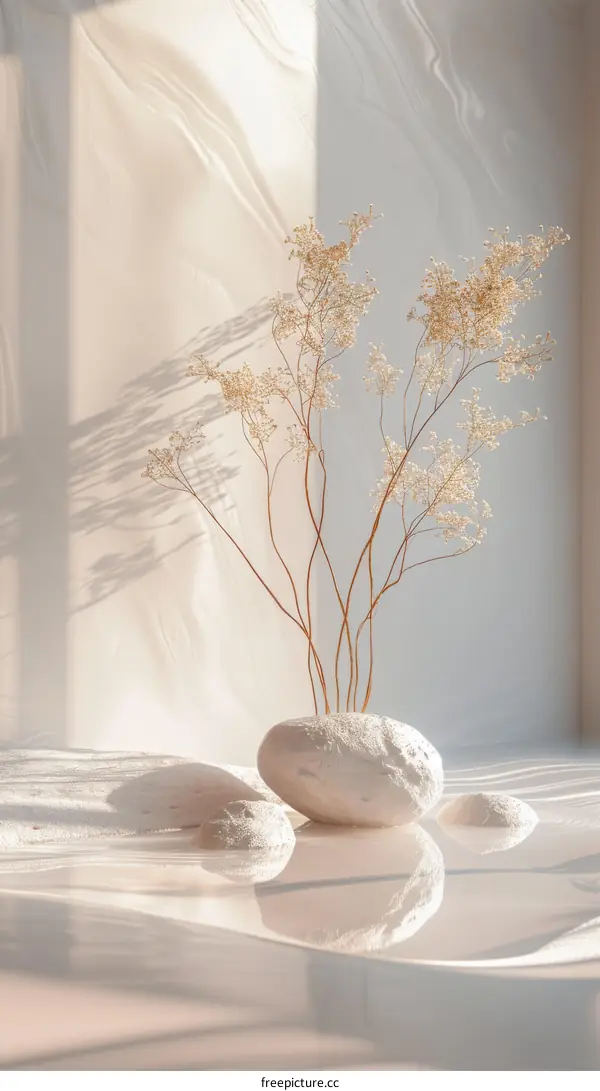 Delicate Arrangement of Dried Flowers and Stones