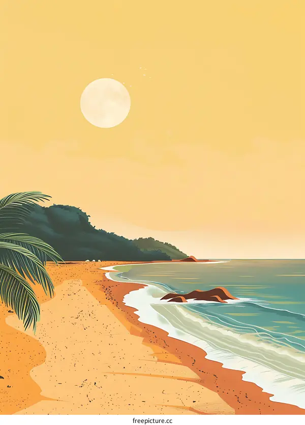 Palm Tree Beach Sunset Illustration