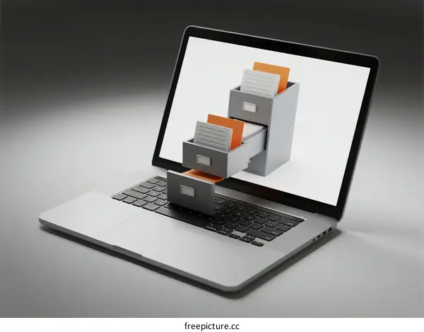 Laptop Displaying 3D Folders Representing Digital Storage