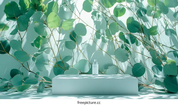 Eucalyptus Leaves Background with Display Podium
