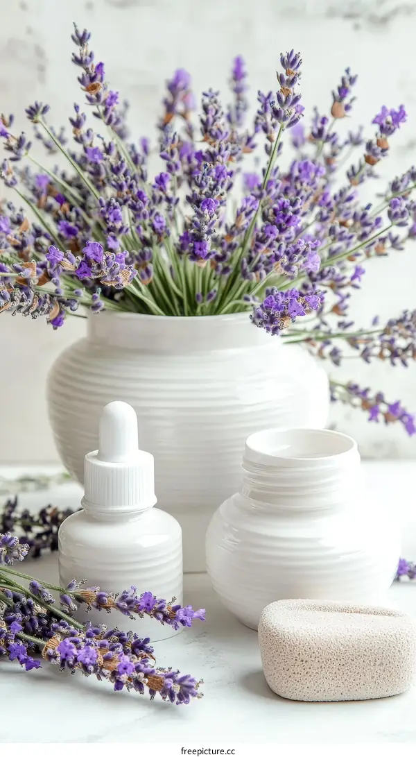 Lavender Spa Products on Marble Surface