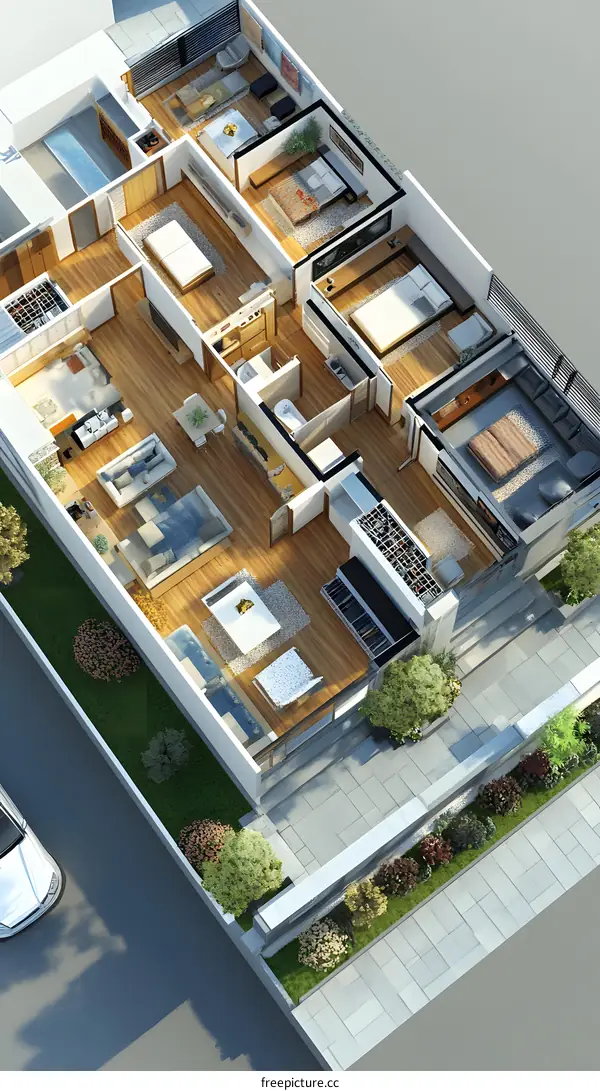 Modern House Floor Plan Design With Outdoor Garden