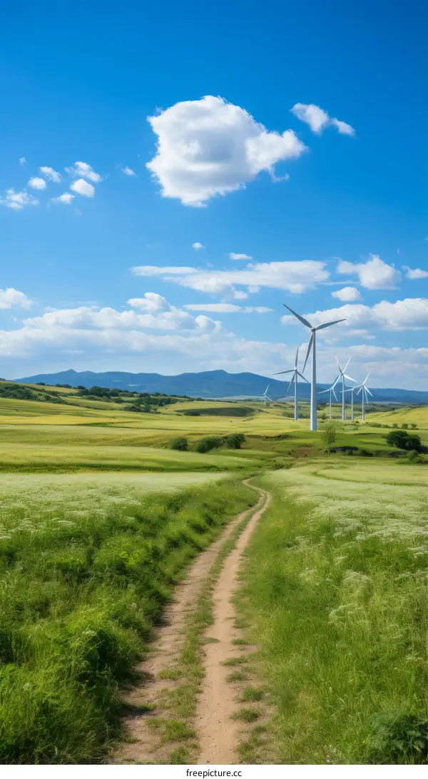 Wind Turbines in a Lush Green Field