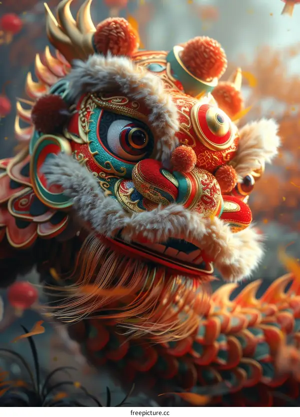 Chinese Lion Dance Welcoming the Lunar New Year Festival