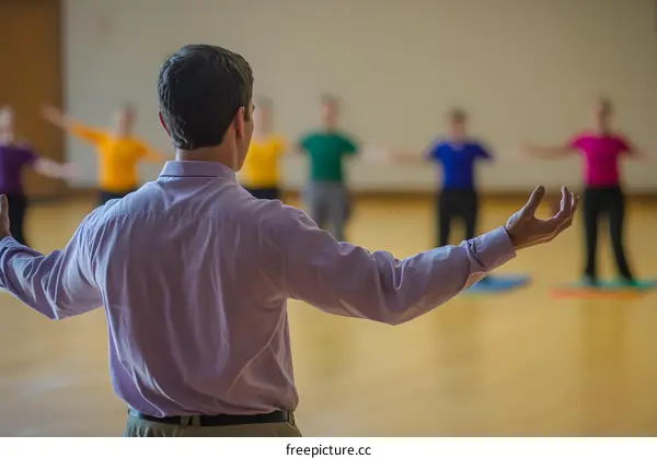 Instructor Leading Group Exercise Class in Gym