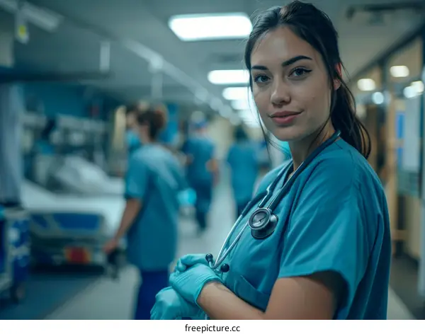Portrait of a confident female doctor or nurse in a hospital setting