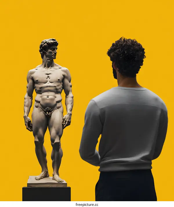 Man Looking At David Sculpture In Museum