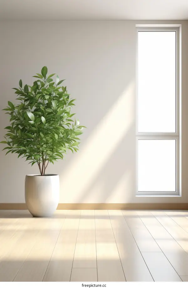 Sunlight shining through a window onto a potted plant