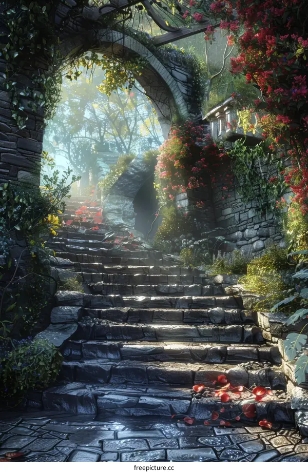 Stone Staircase to an Enchanting Forest
