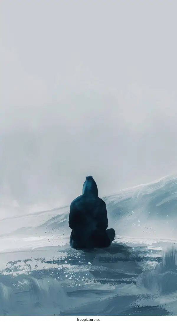 Lonely Man in a Snowy Landscape