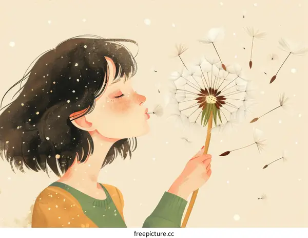 A girl blowing dandelion seeds