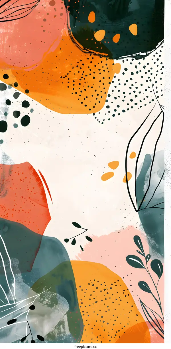 Abstract Watercolor Art Background With Floral Elements