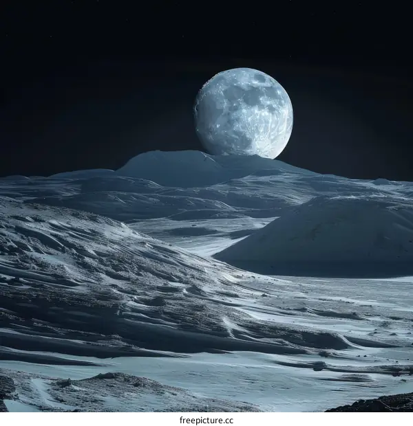 Full Moon Rising over Snowy Mountains