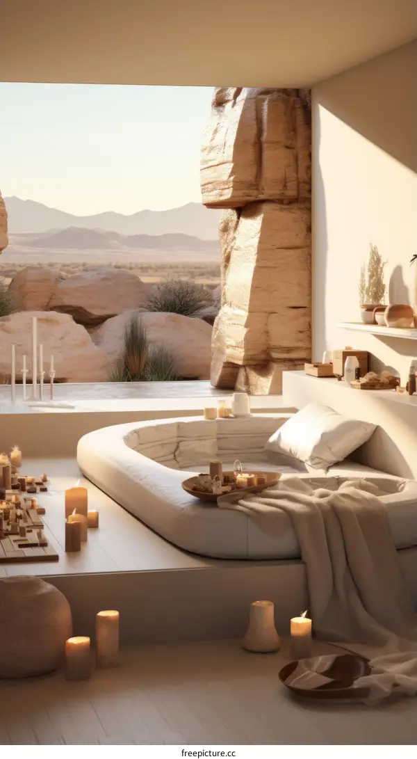 Desert luxury hotel room with amazing rock mountain view