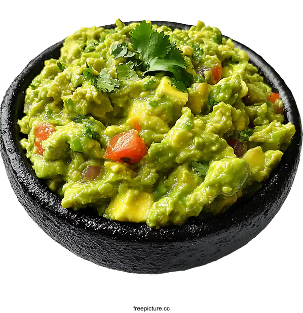 [Transparent Background PNG]Delicious Homemade Avocado Guacamole in a Bowl