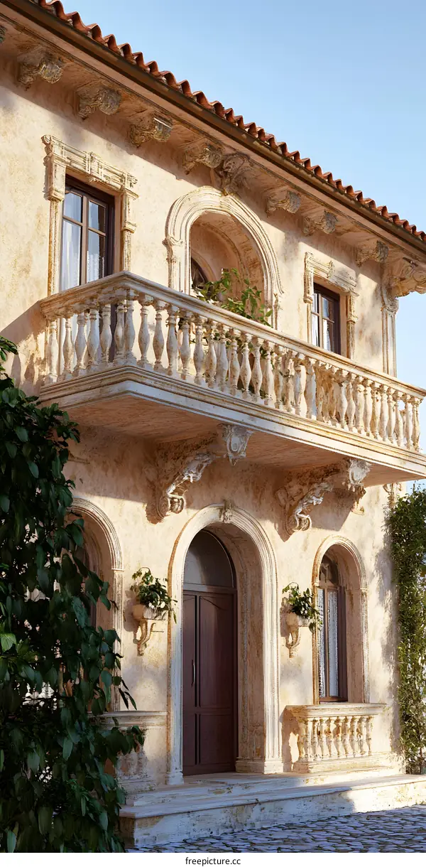 Classic Italian Style Villa with Balcony and Door