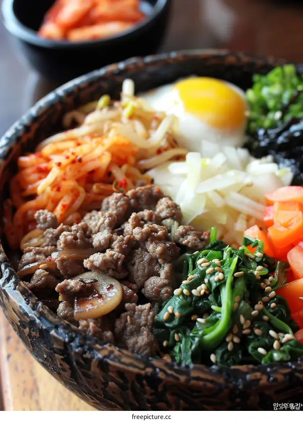 Korean Bibimbap Rice Bowl with Fresh Vegetables