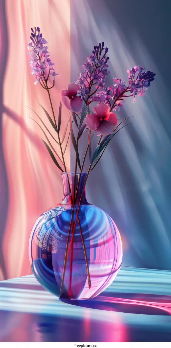 Flowers in a Blue Vase with Pastel Background