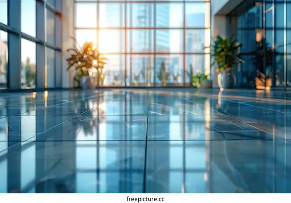 Modern Office Lobby Interior With Shiny Marble Floor