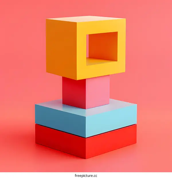 Colorful 3D cubes stacked on a pink background