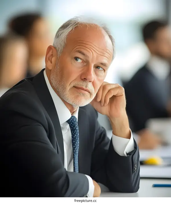 Thoughtful Businessman Looking Away While Sitting in Meeting