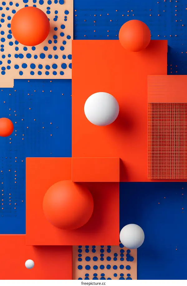 Abstract Orange and White Geometric Shapes with Blue Background