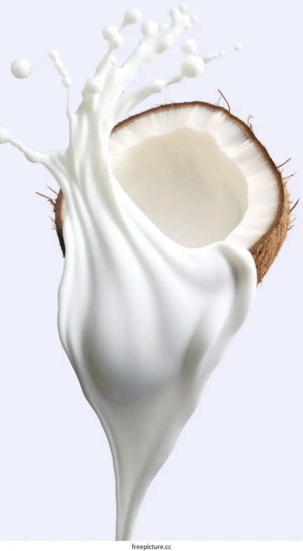 Coconut milk splashing out of a coconut