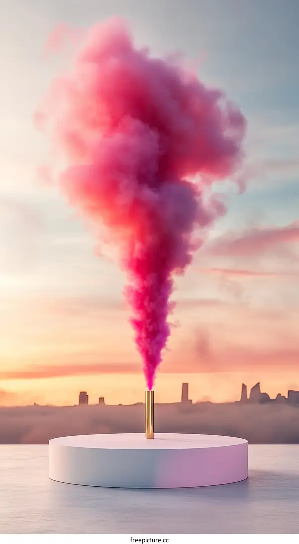 Abstract Pink Smoke Cloud on a Platform