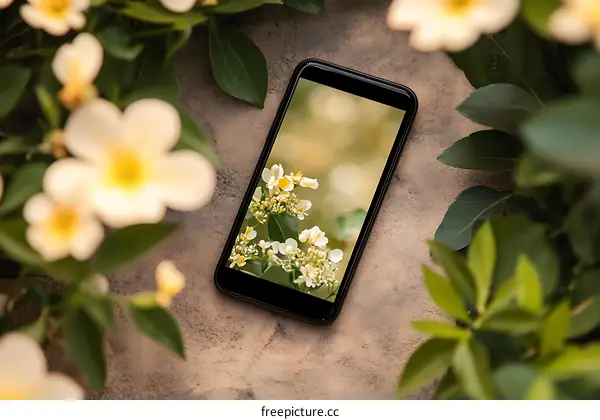 Smartphone Screen With Blurred Floral Background