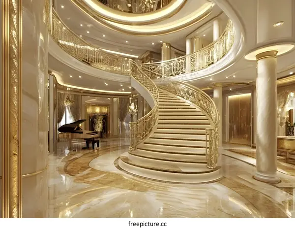 Golden Staircase Interior Design Luxury Home