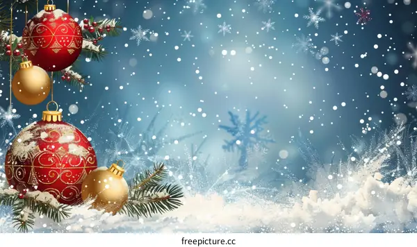 Christmas Ornaments with Snow and Pine Branches