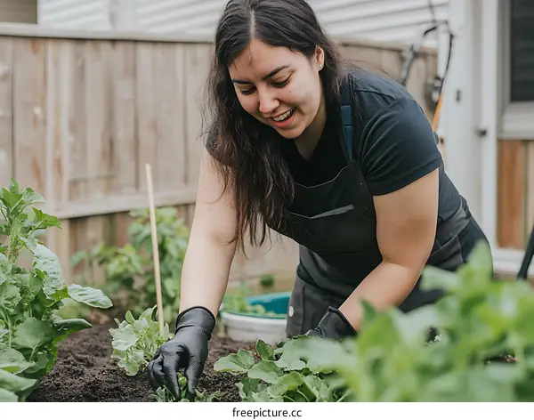 Woman Working in Her Garden With Green Plants