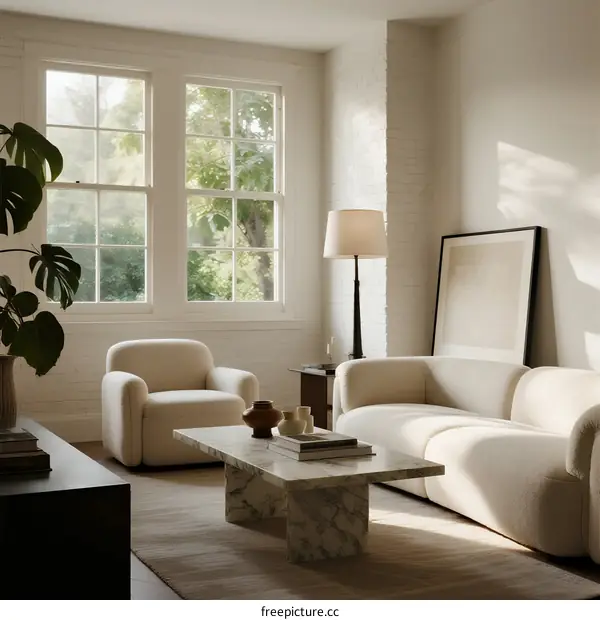 Modern Living Room with Natural Light and Minimalist Furniture