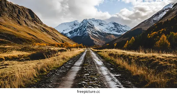 Mountain Road Through Snowy Peaks