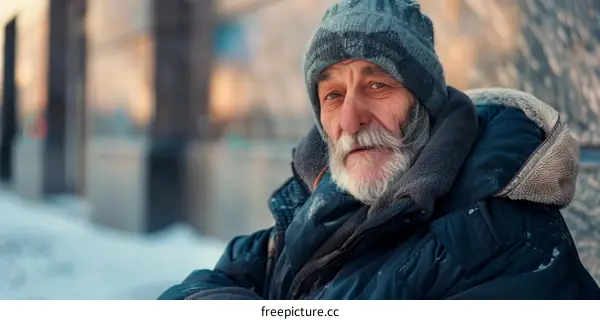 Portrait of a homeless man looking at the camera