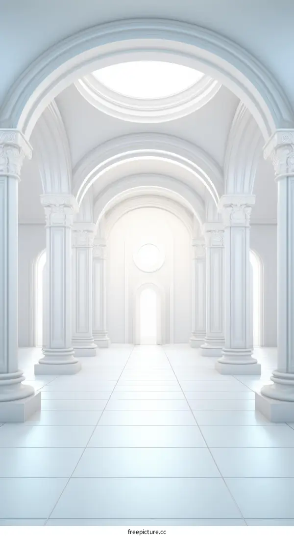 Classical Interior with White Columns and Arches