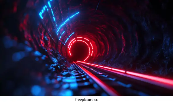 Neon Tunnel with Red and Blue Light