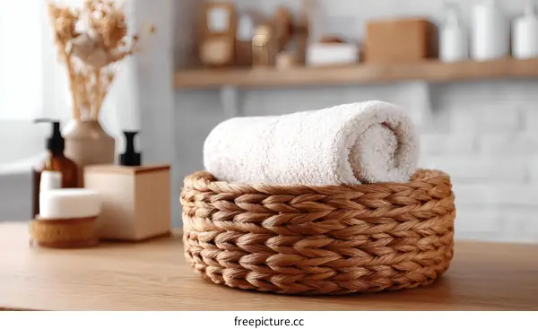 Stylish Spa Basket with Rolled Towels