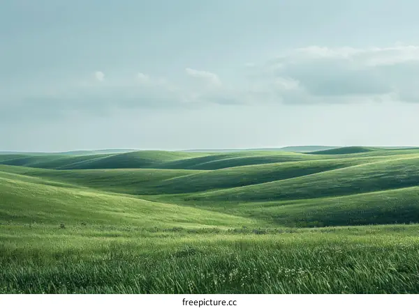 Green rolling hills under a blue sky