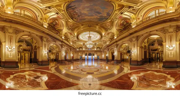 Ornate Hotel Lobby Interior with Domed Ceiling