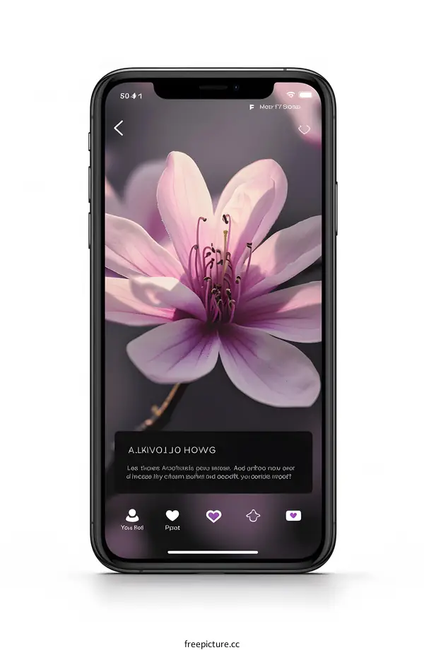 Close up shot of a pink flower on a smartphone screen