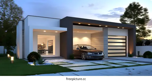Modern House with a Garage and Landscaping