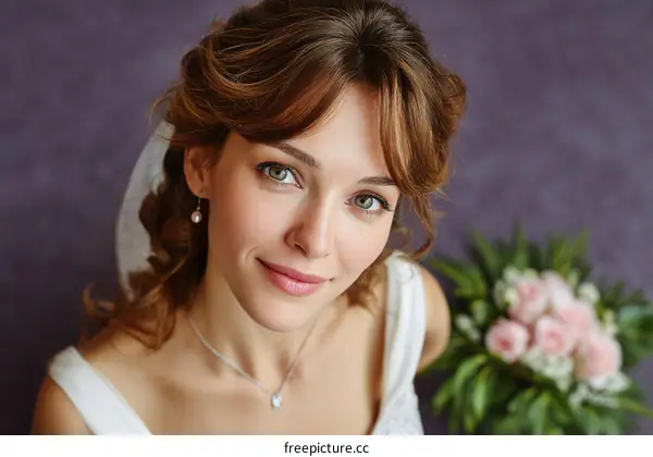 Close-up Portrait of a Beautiful Caucasian Woman Bride
