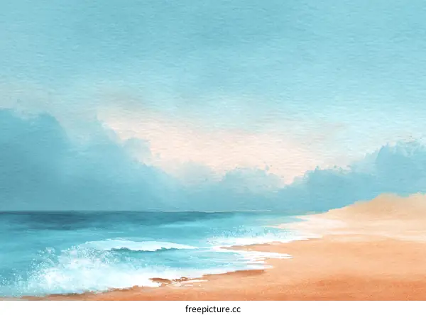 Watercolor Painting of a Peaceful Beach Scene