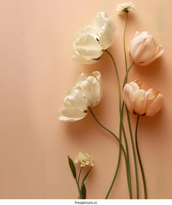 Peach and White Tulips on Peach Background