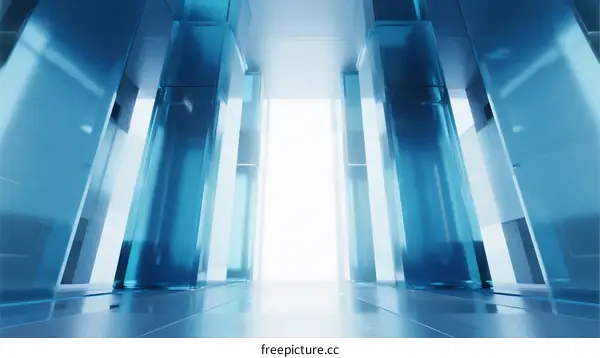 Futuristic Glass Corridor with Bright Light at End